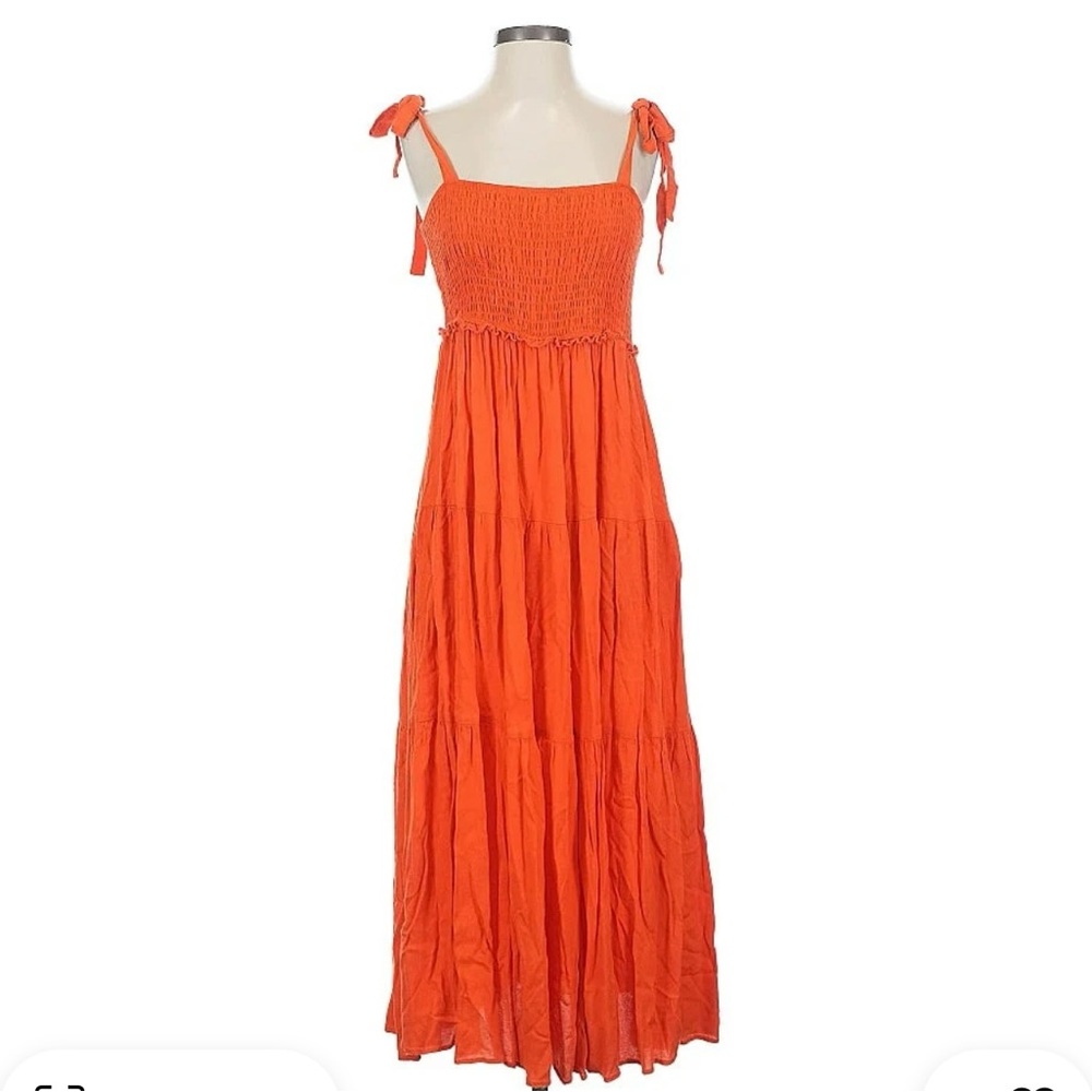 Zara Orange Tie Strap Maxi Dress